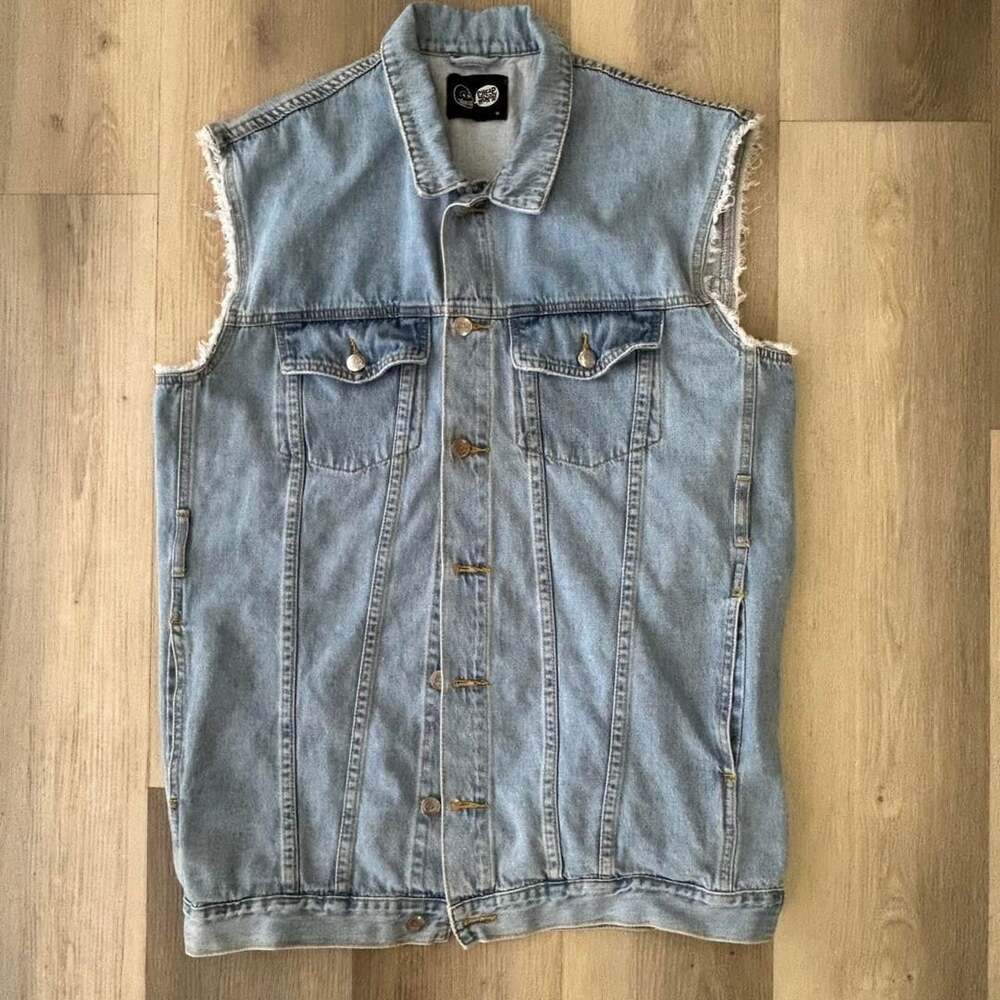 Cheap Monday Denim Vest Size M Blue Punk Rock Distressed